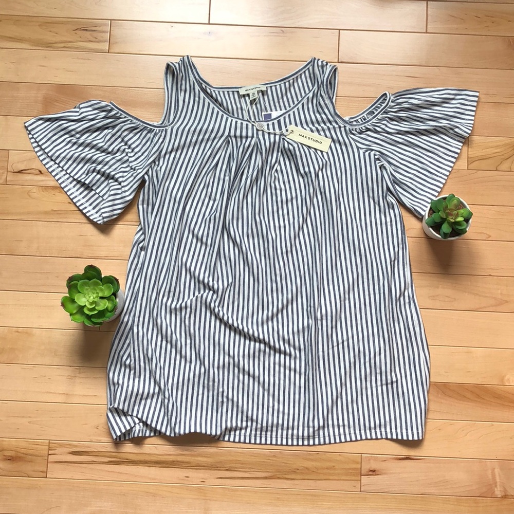 Striped cold shoulder top
